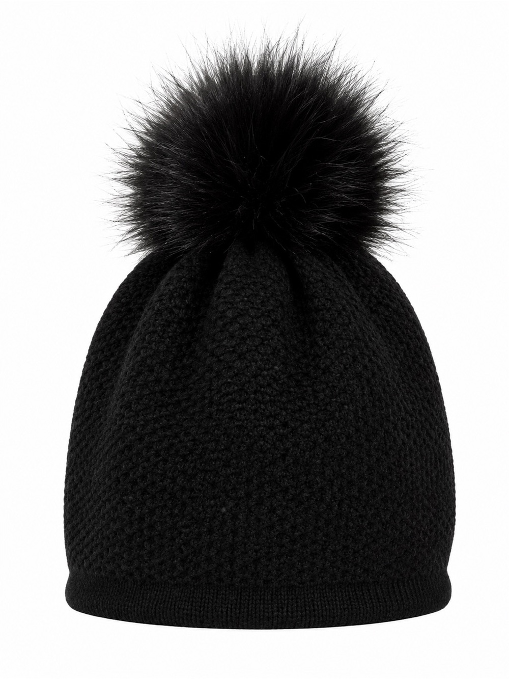 Hat Inverni Firenze 1892 Black Luxury Knit Beanie Faux Fur Pom Italy One Size